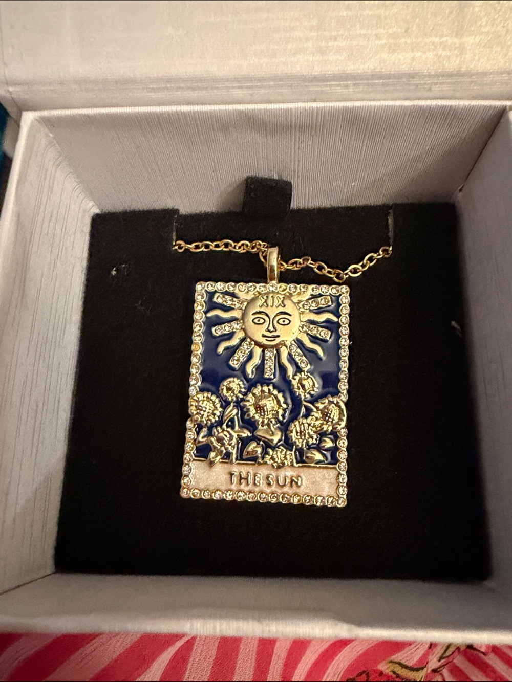 Gold-Tone 'The Sun' Blue Enamel Pendant Necklace
